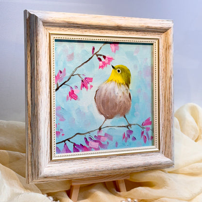 Adorable Bird Wall Art - Original Handmade Oil Painting on canvas/ perfect gift for Christmas