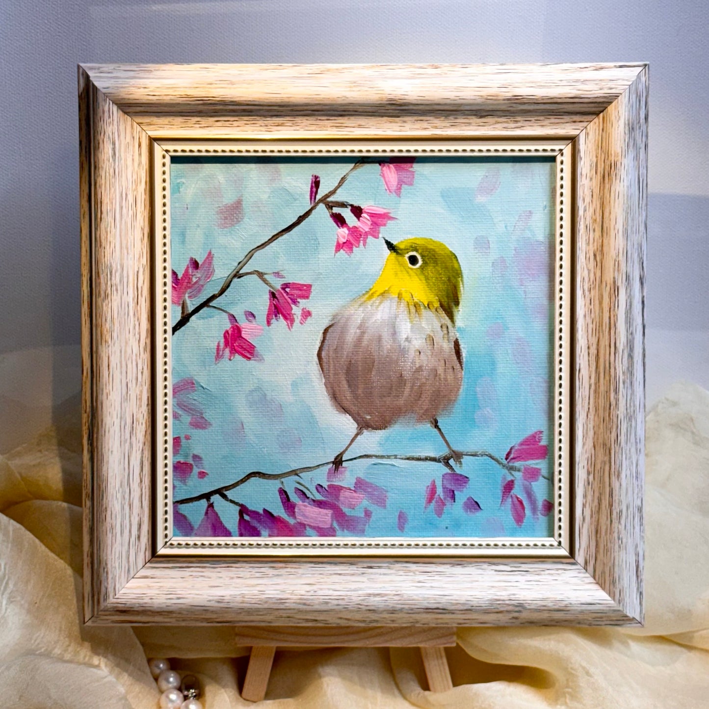 Adorable Bird Wall Art - Original Handmade Oil Painting on canvas/ perfect gift for Christmas