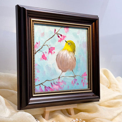 Adorable Bird Wall Art - Original Handmade Oil Painting on canvas/ perfect gift for Christmas