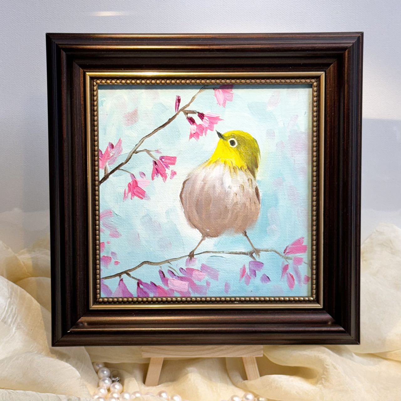 Adorable Bird Wall Art - Original Handmade Oil Painting on canvas/ perfect gift for Christmas