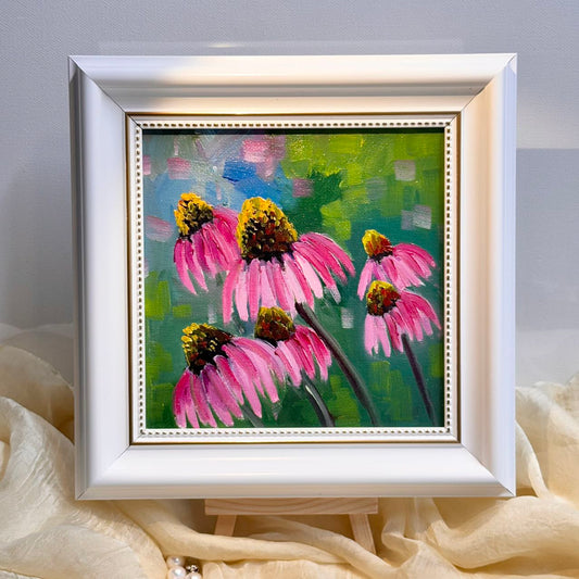 6"x6" Coneflower Daisy Original Handmade oil painting on Canvas panel Wall Art