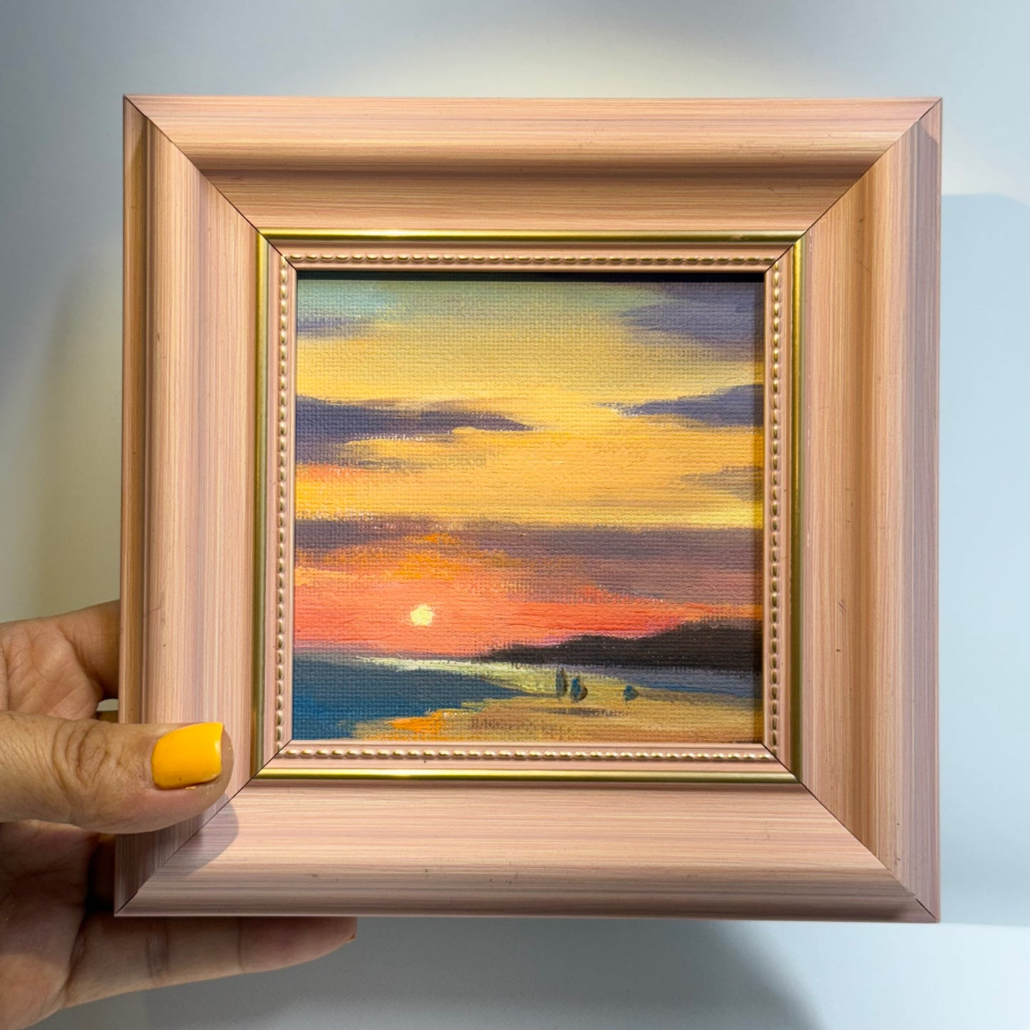 4"x4" Sunsets: Original Small Oil Painting - Framed Canvas Artwork for Home Decor | Tranquil Landscape Art, Serene Gift