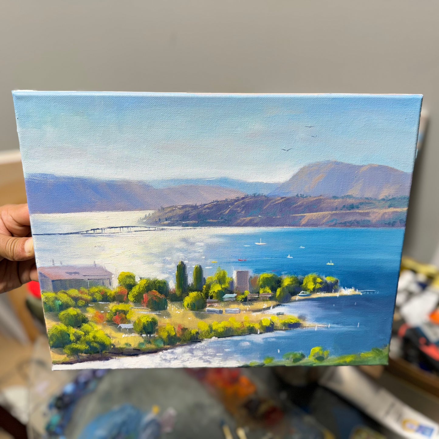 11"x14"Okanagan lake landscape hand painted original oil painting on canvas without framewall home decor