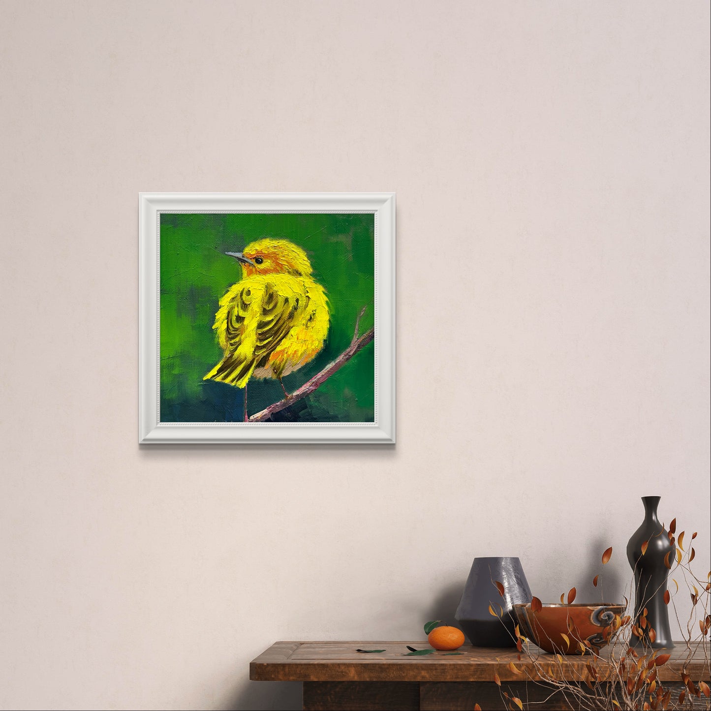 6"x6" Original  yellow Warbler oil painting on Canvas panel  Wall Art Home Decor