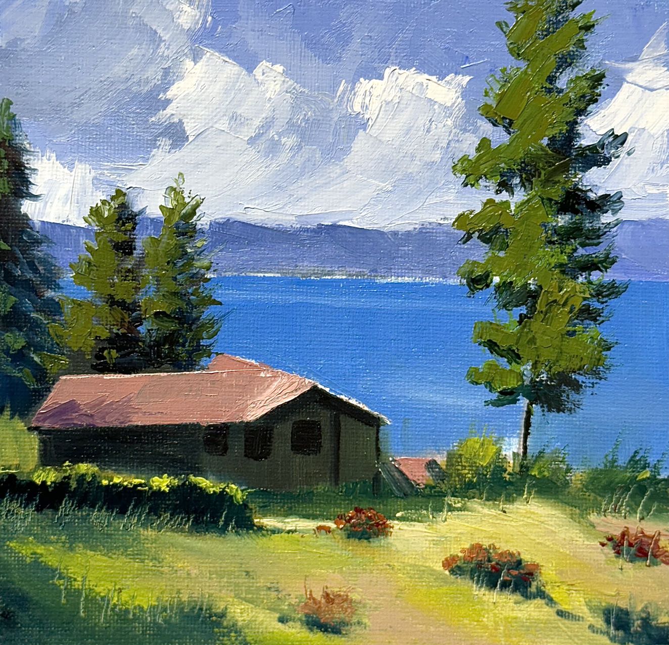 6"x6" Knox mountain Okanagan lake, Kelowna landscape original oil painting on canvas panel