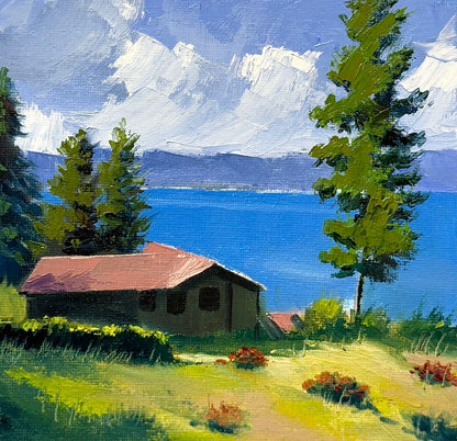 6"x6" Knox mountain Okanagan lake, Kelowna landscape original oil painting on canvas panel