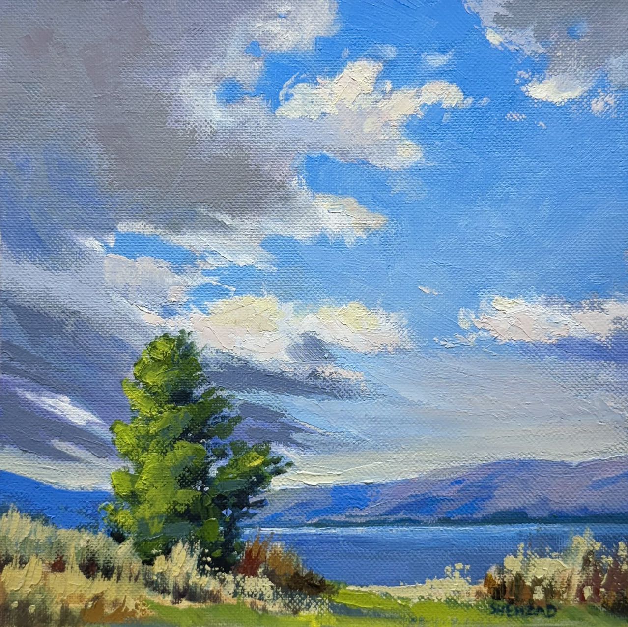 6'x6" Knox mountain okanagan lake in kelowna landscape original oil painting on canvas panel