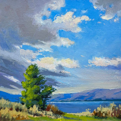 6'x6" Knox mountain okanagan lake in kelowna landscape original oil painting on canvas panel