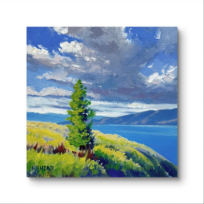 6"x6" Knox mountain okanagan lake in Kelowna landscape original oil painting on canvas panel