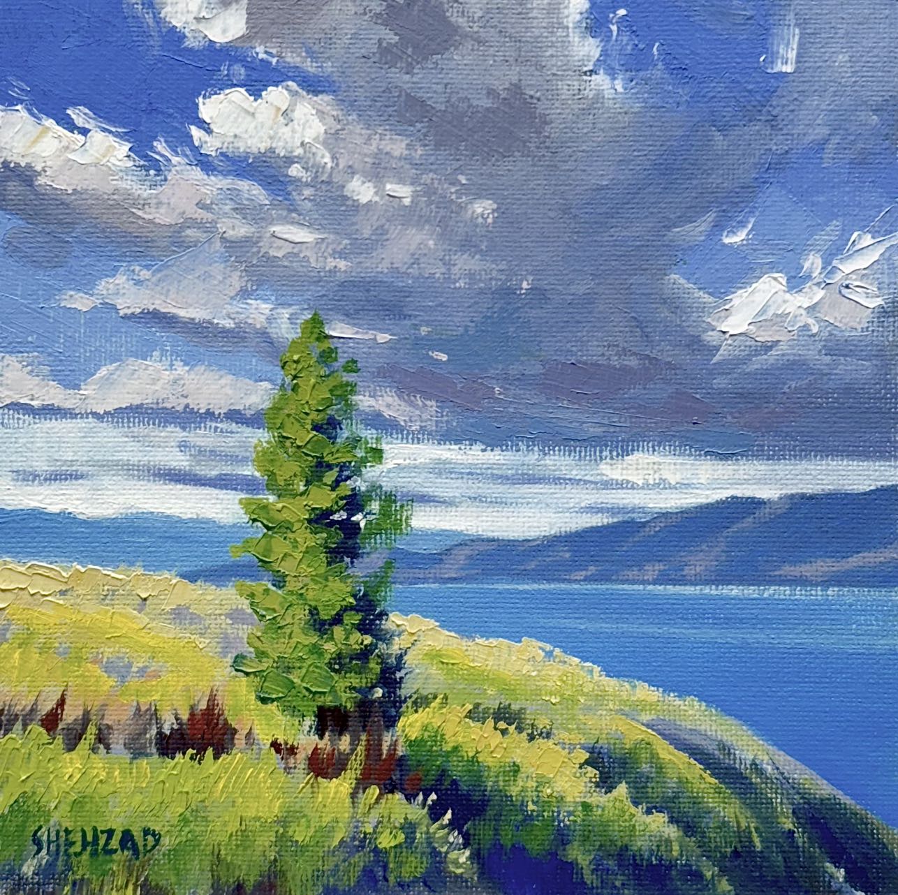 6"x6" Knox mountain okanagan lake in Kelowna landscape original oil painting on canvas panel