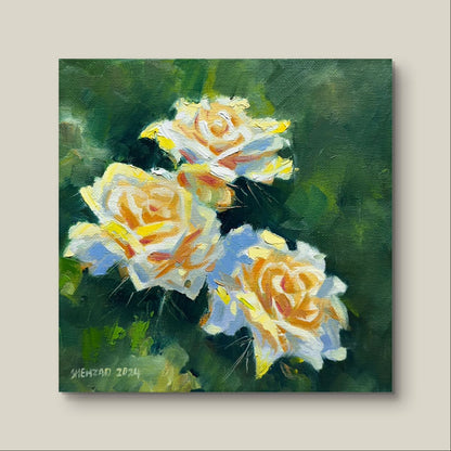 8"x8" Yellow roses original oil painting on stretched Canvas/ perfect gift for Mother's day