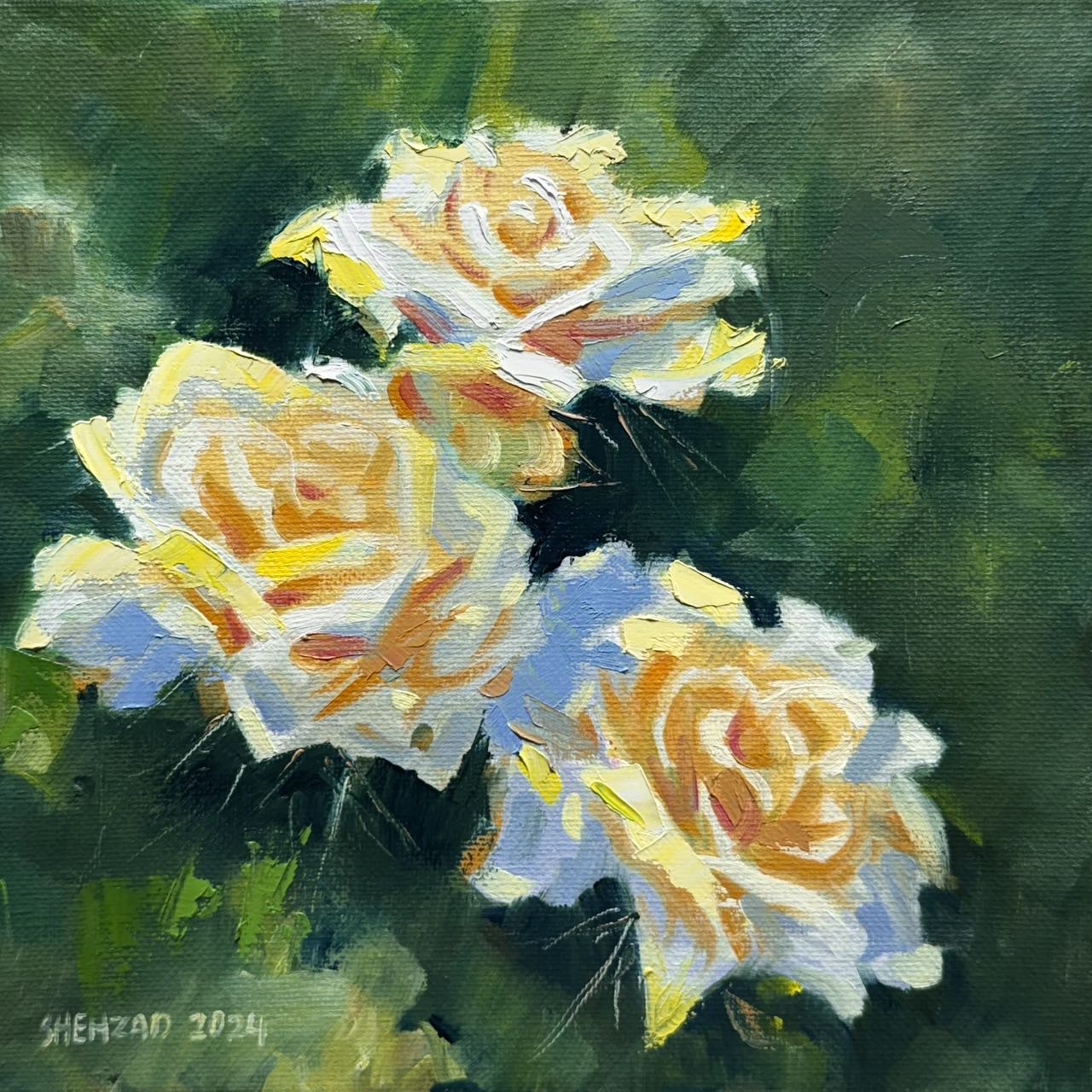 8"x8" Yellow roses original oil painting on stretched Canvas/ perfect gift for Mother's day