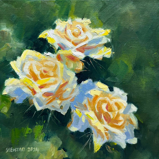 8"x8" Yellow roses original oil painting on stretched Canvas/ perfect gift for Mother's day