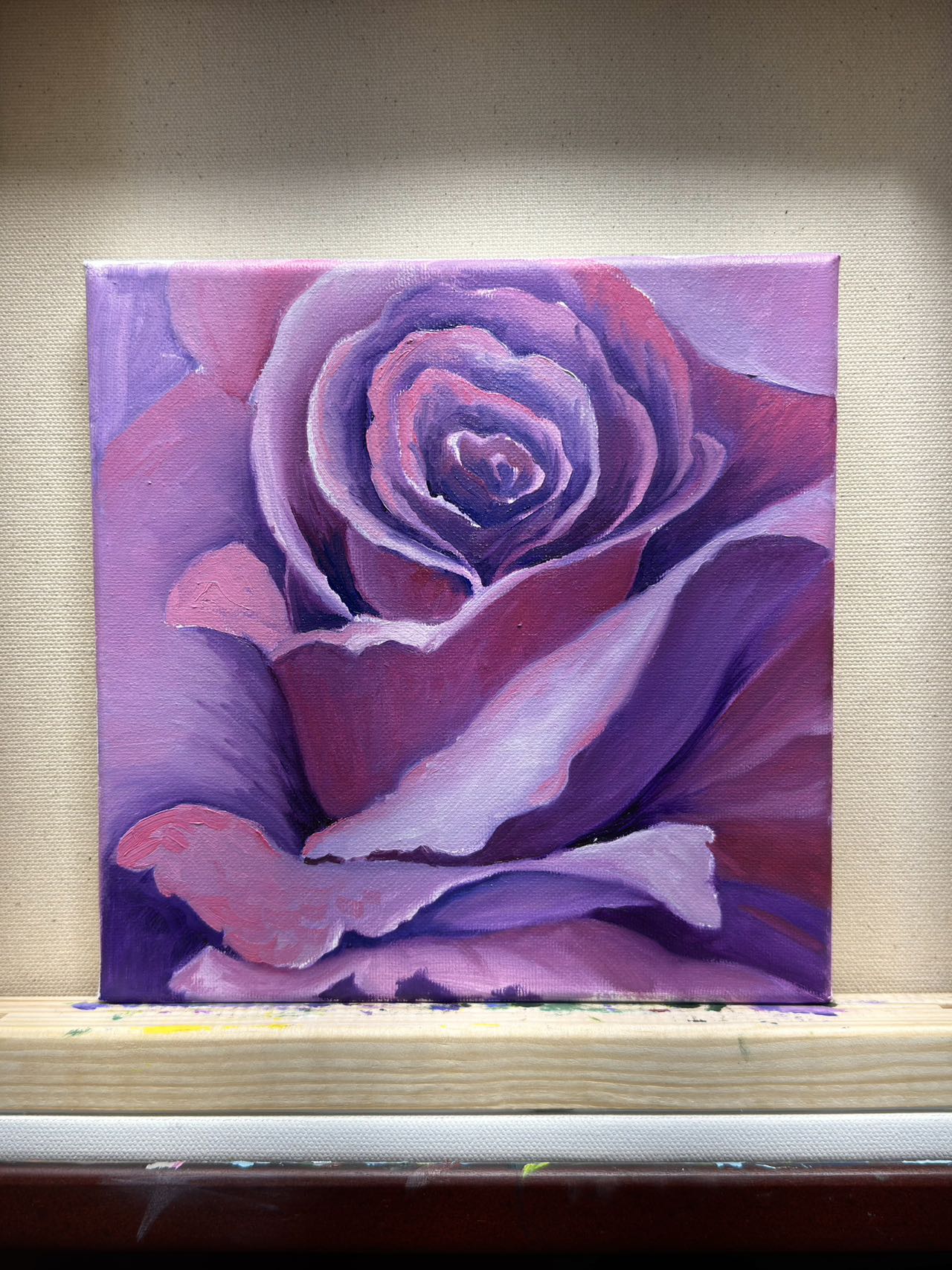 8"x8" Purple Rose original oil painting on stretched Canvas/ perfect gift for Mother's day