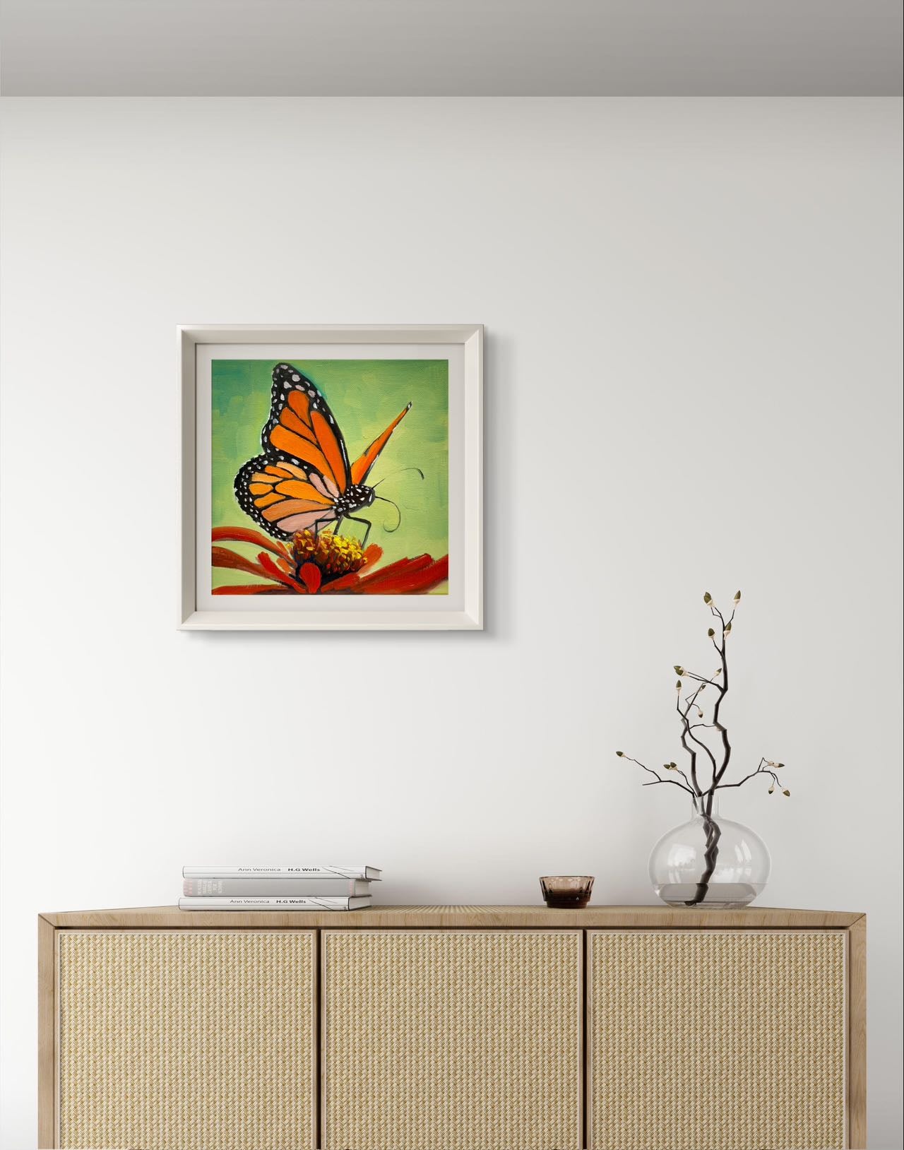 8"x8" Butterfly art Original handmade oil painting art on Stretched Canvas wall art