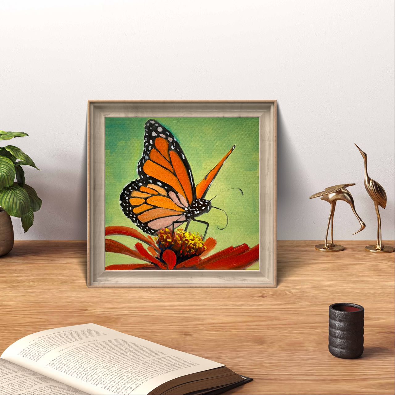 8"x8" Butterfly art Original handmade oil painting art on Stretched Canvas wall art