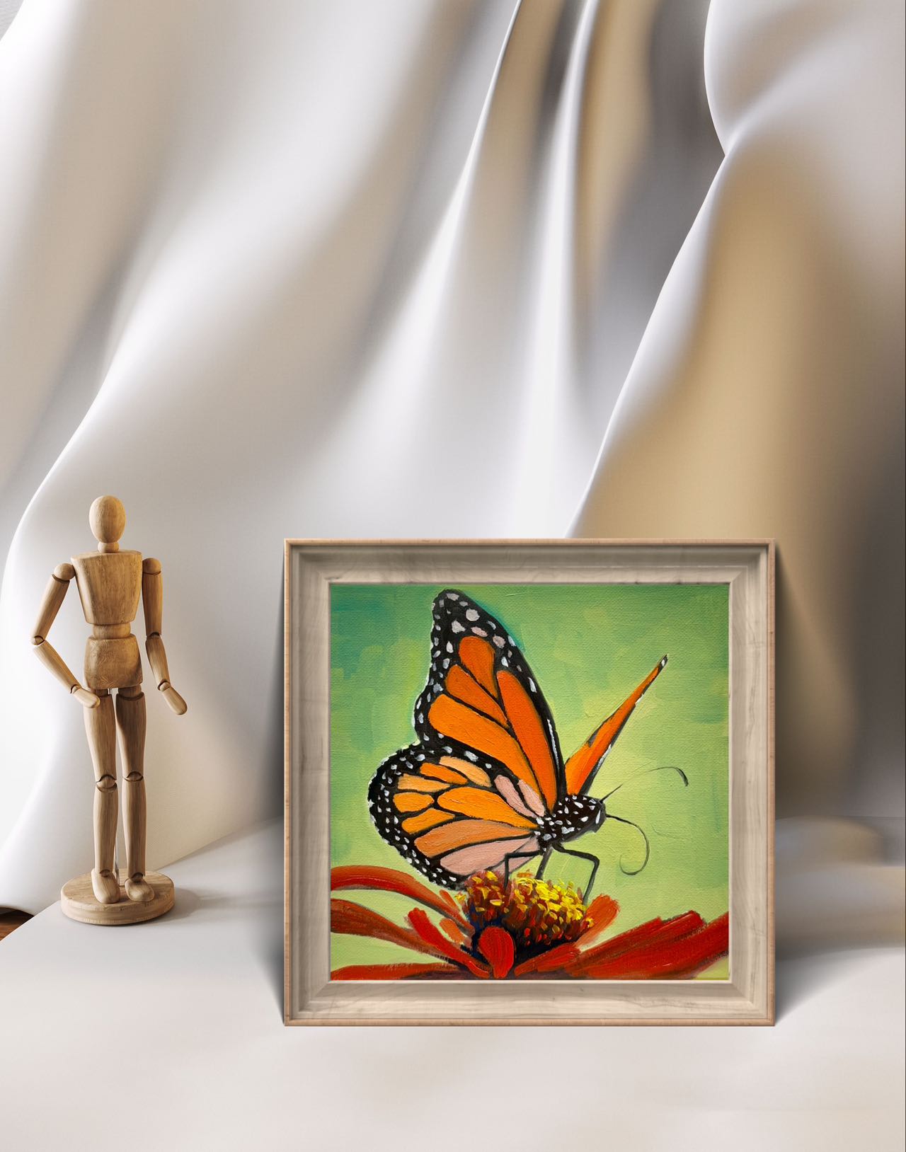 8"x8" Butterfly art Original handmade oil painting art on Stretched Canvas wall art