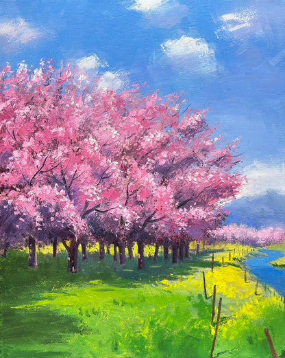 16"x20" Cherry blossoms Original handmade oil painting art on Stretched Canvas