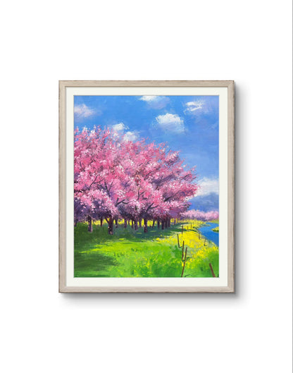 16"x20" Cherry blossoms Original handmade oil painting art on Stretched Canvas