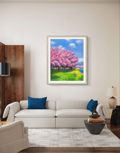 16"x20" Cherry blossoms Original handmade oil painting art on Stretched Canvas