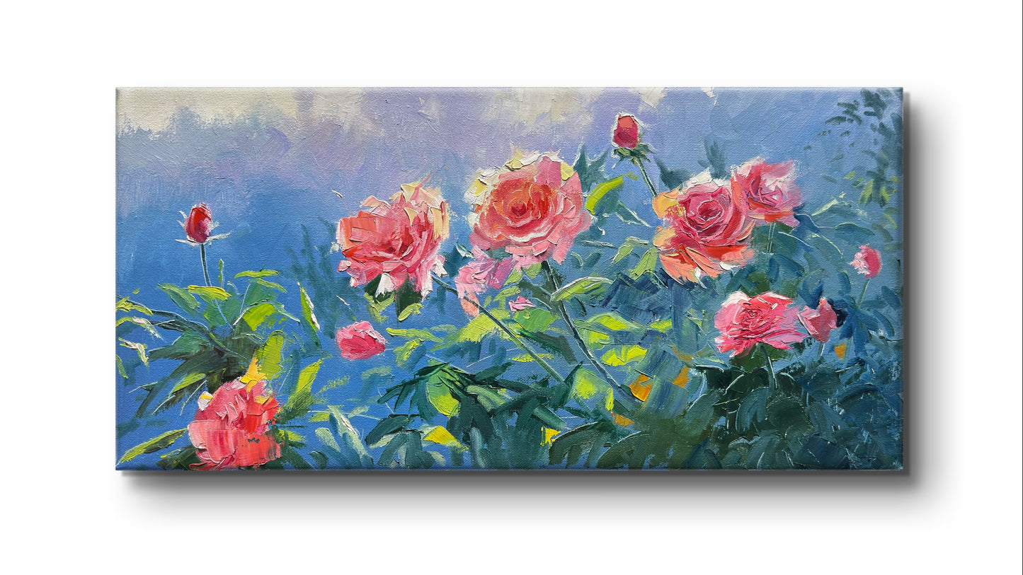 10"x20" Roses flowers oil painting canvas original Bloom Flower painting wall art decor