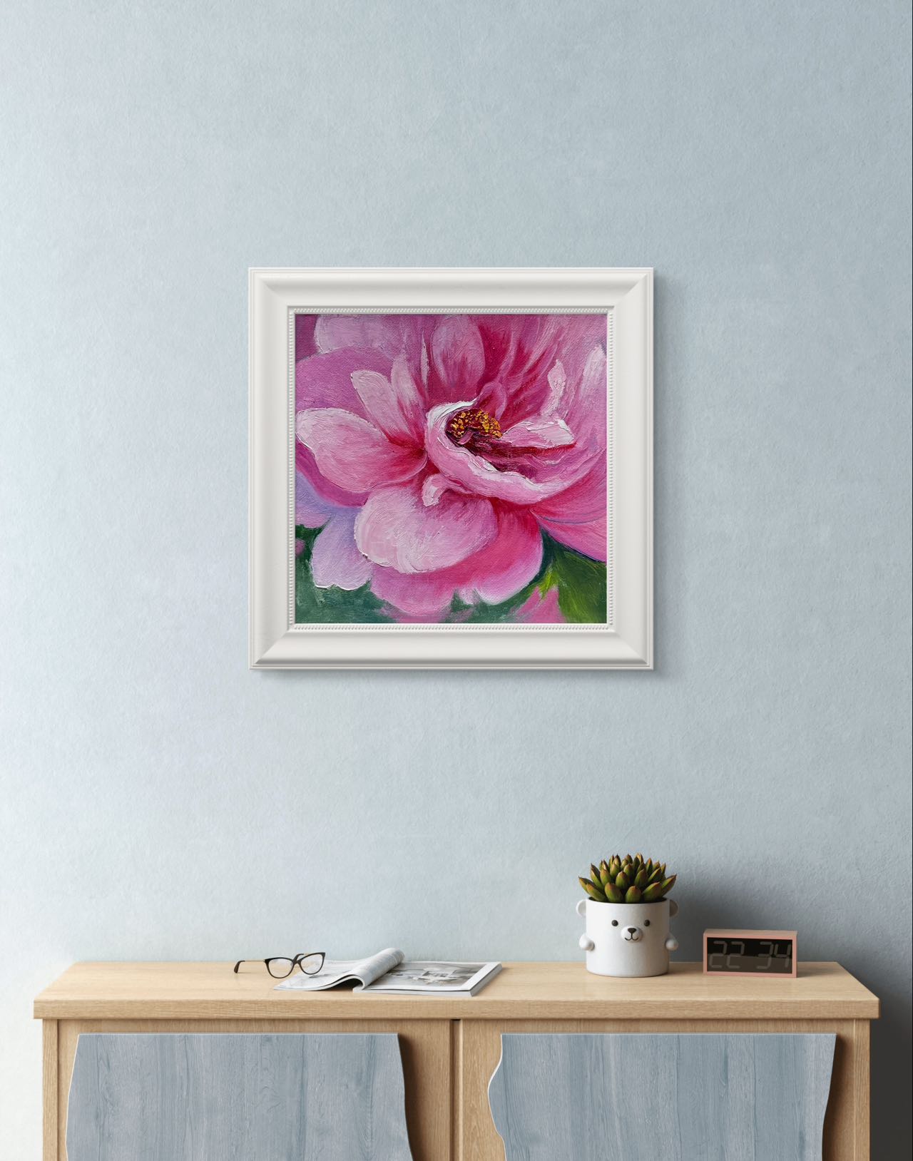 8"x8" Pink flower original oil painting on stretched Canvas/wall art decor