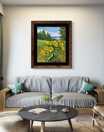 16x20" Arrowleaf Kelowna's official flowers at Knox mountain in Kelowna,BC, Canada, Original landscape oil painting art on Stretched Canvas