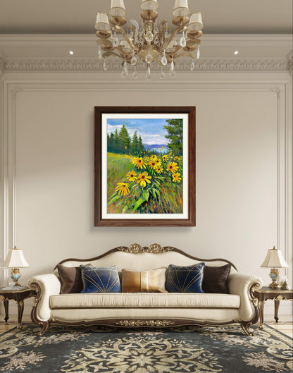 16x20" Wild yellow flowers at Knox mountain in Kelowna,BC, Canada, Original landscape oil painting art on Stretched Canvas