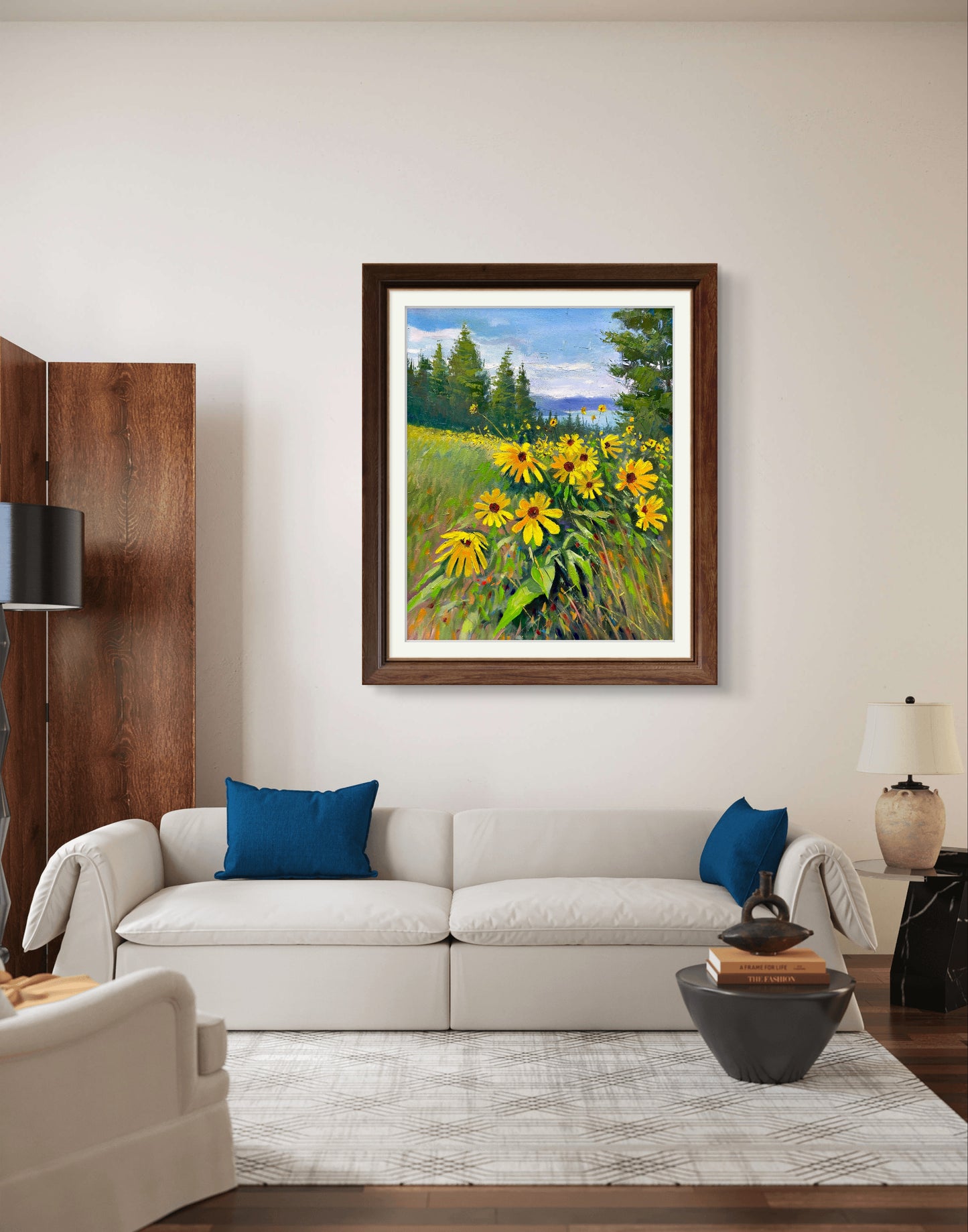 16x20" Wild yellow flowers at Knox mountain in Kelowna,BC, Canada, Original landscape oil painting art on Stretched Canvas