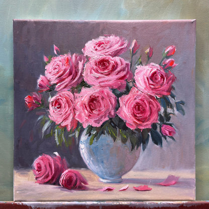 Pink Rose original oil painting on stretched Canvas/wall art decor /perfect gift for Mom, girl friend