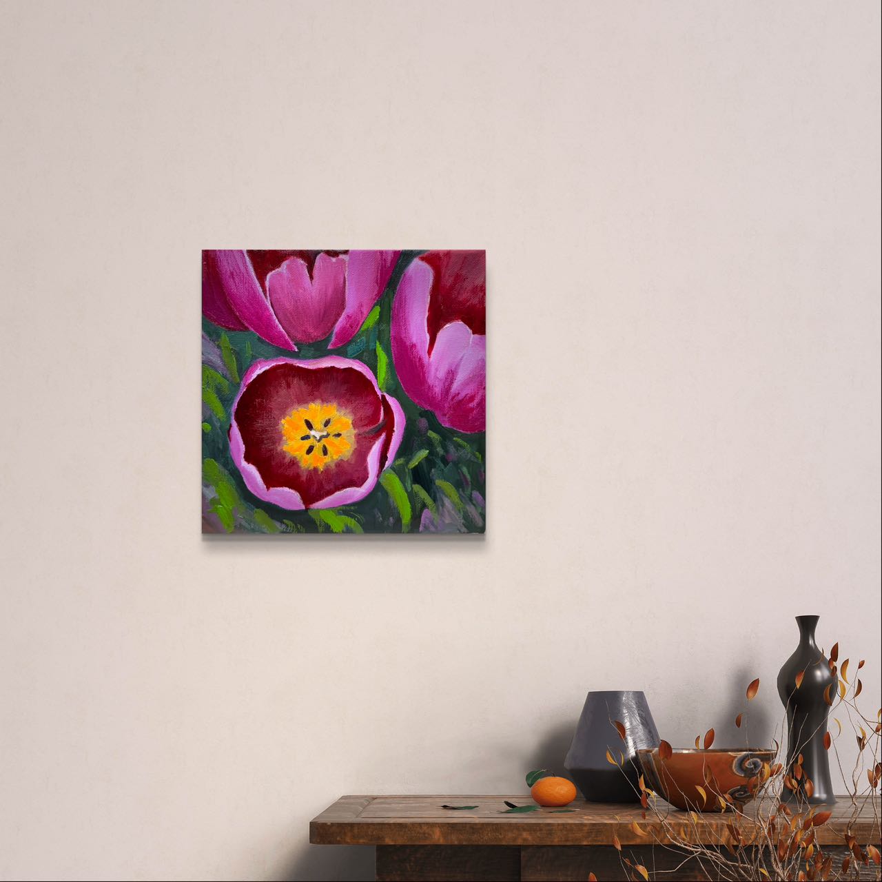 8"x8" blossom flower original oil painting on stretched Canvas/wall art decor