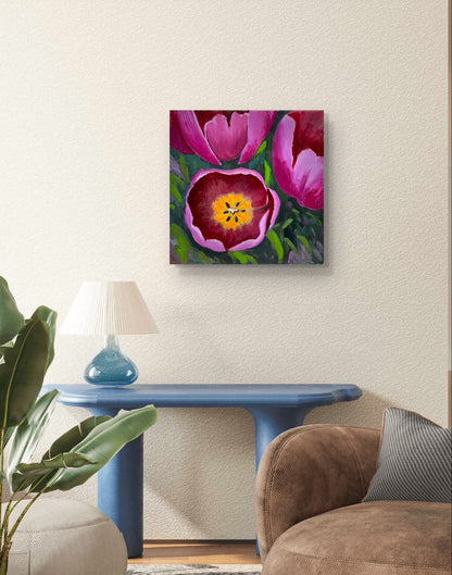 8"x8" blossom flower original oil painting on stretched Canvas/wall art decor