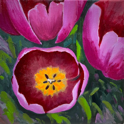 8"x8" blossom flower original oil painting on stretched Canvas/wall art decor