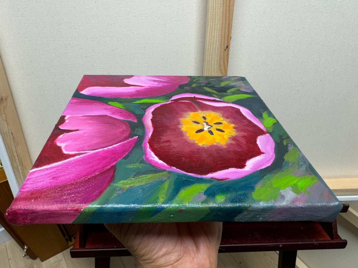 8"x8" blossom flower original oil painting on stretched Canvas/wall art decor