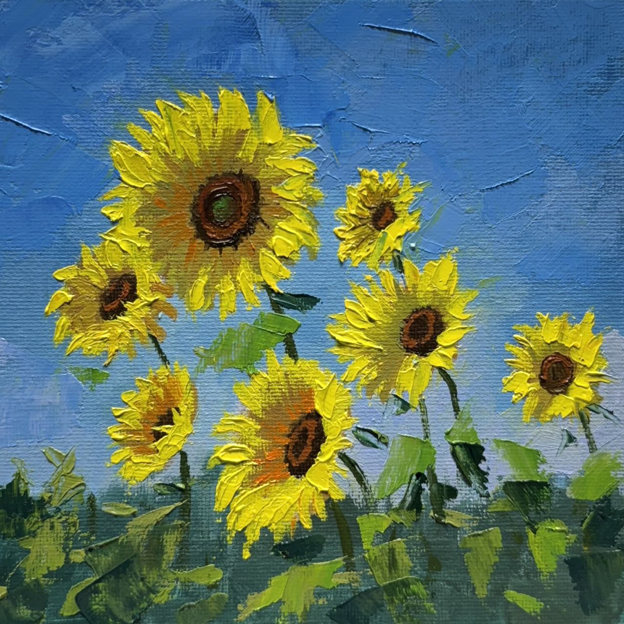 6"x6" Sunflower original oil painting on stretched Canvas/wall art decor /Perfect gift for girl friend