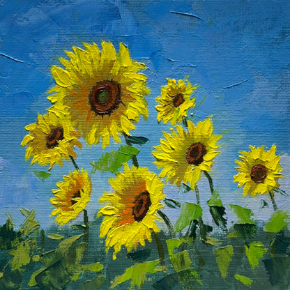 6"x6" Sunflower original oil painting on stretched Canvas/wall art decor /Perfect gift for girl friend