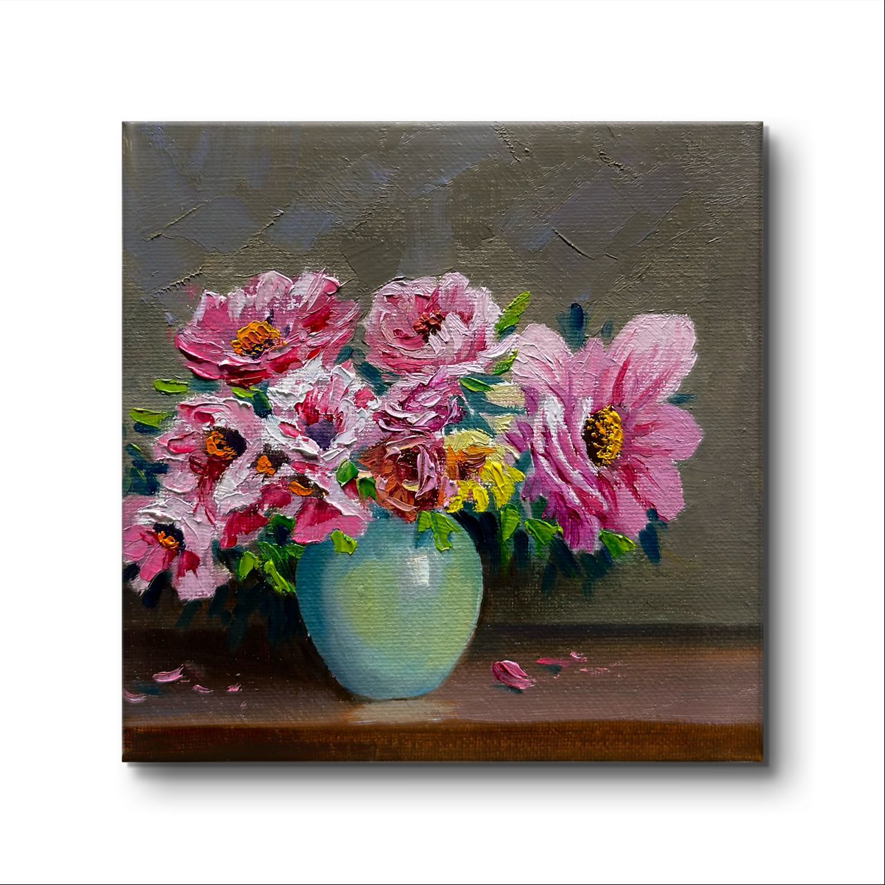 6"x6" Pink Peony original oil painting on stretched Canvas/wall art decor /perfect gift for Mom, girl friend