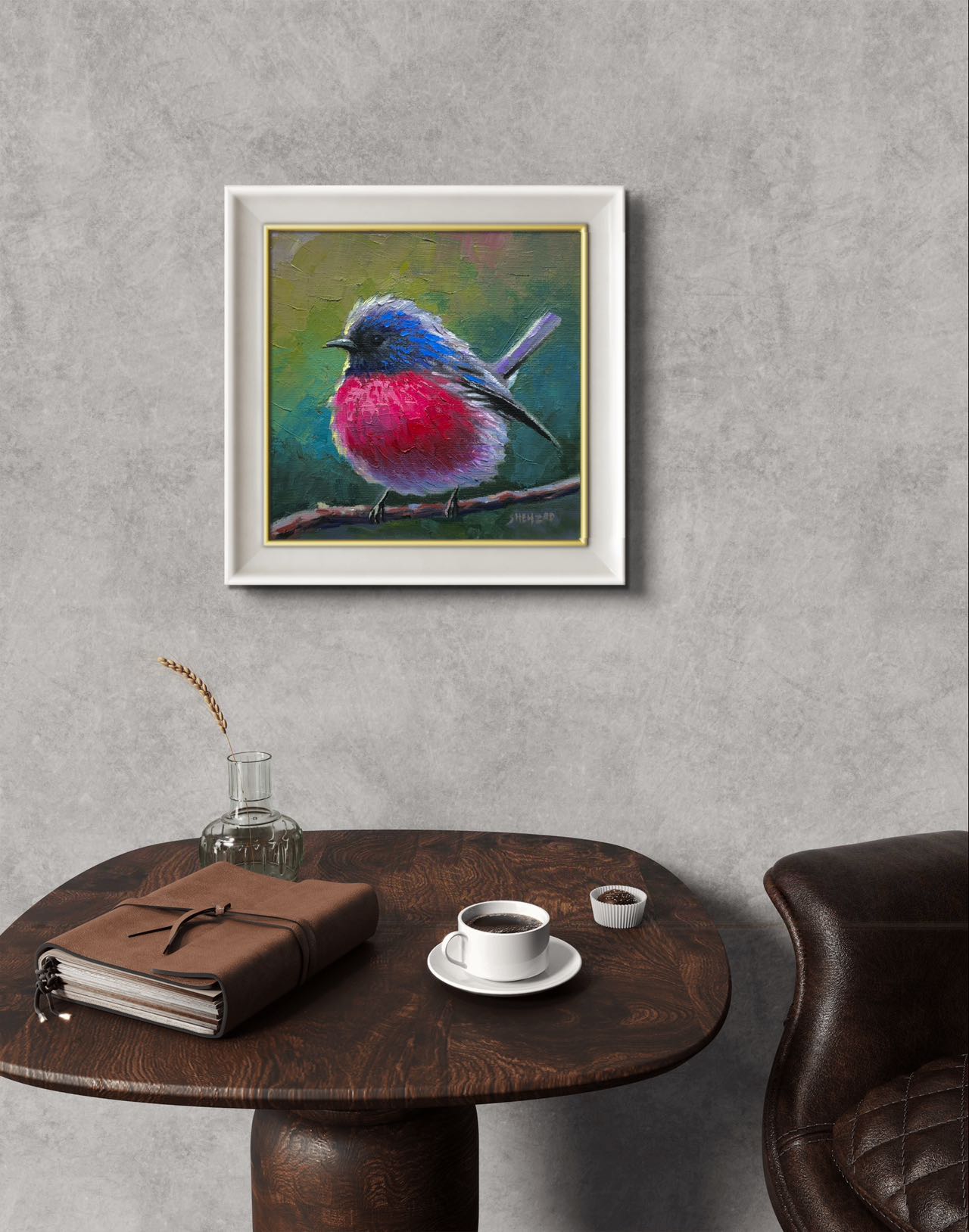 6"x6" Pink Robin Handmade original oil painting on canvas wall art Christmas gift