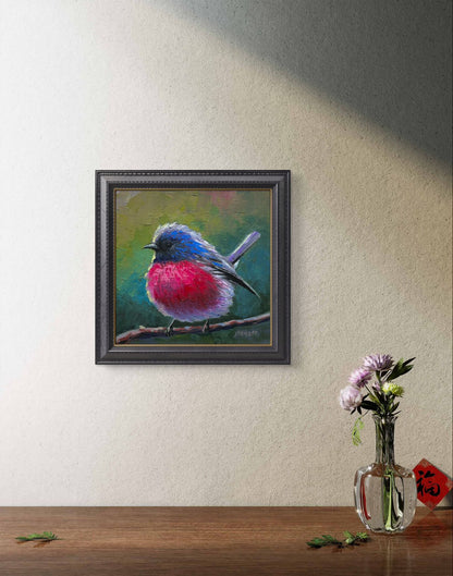 6"x6" Pink Robin Handmade original oil painting on canvas wall art Christmas gift