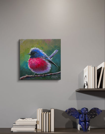 6"x6" Pink Robin Handmade original oil painting on canvas wall art Christmas gift