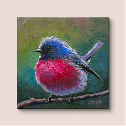 6"x6" Pink Robin Handmade original oil painting on canvas wall art Christmas gift