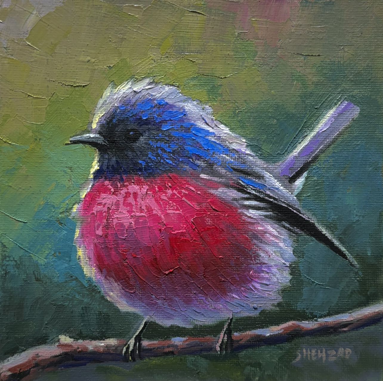 6"x6" Pink Robin Handmade original oil painting on canvas wall art Christmas gift