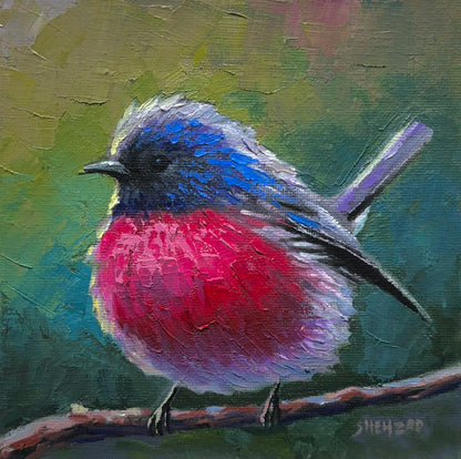 6"x6" Pink Robin Handmade original oil painting on canvas wall art Christmas gift