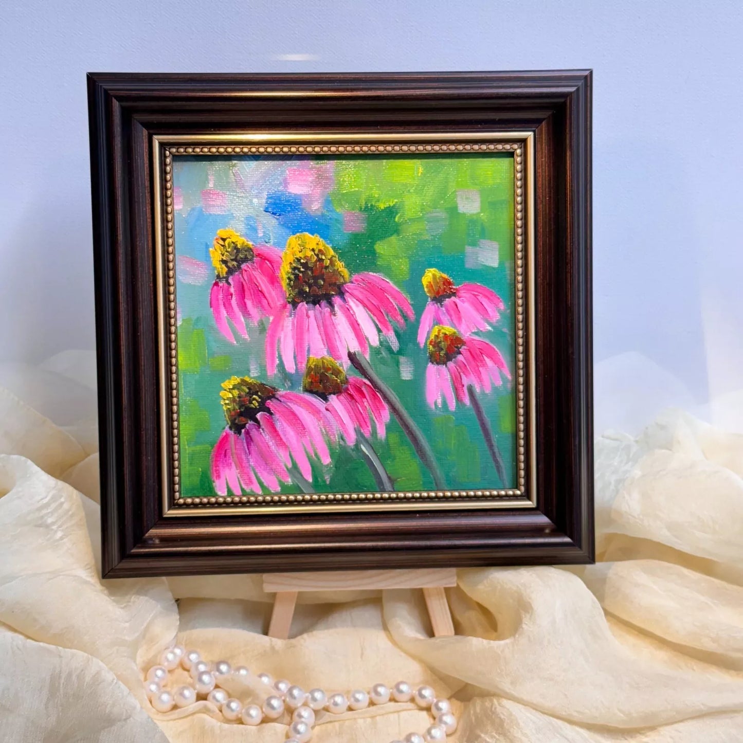 6"x6" Coneflower Daisy Original Handmade oil painting on Canvas panel Wall Art