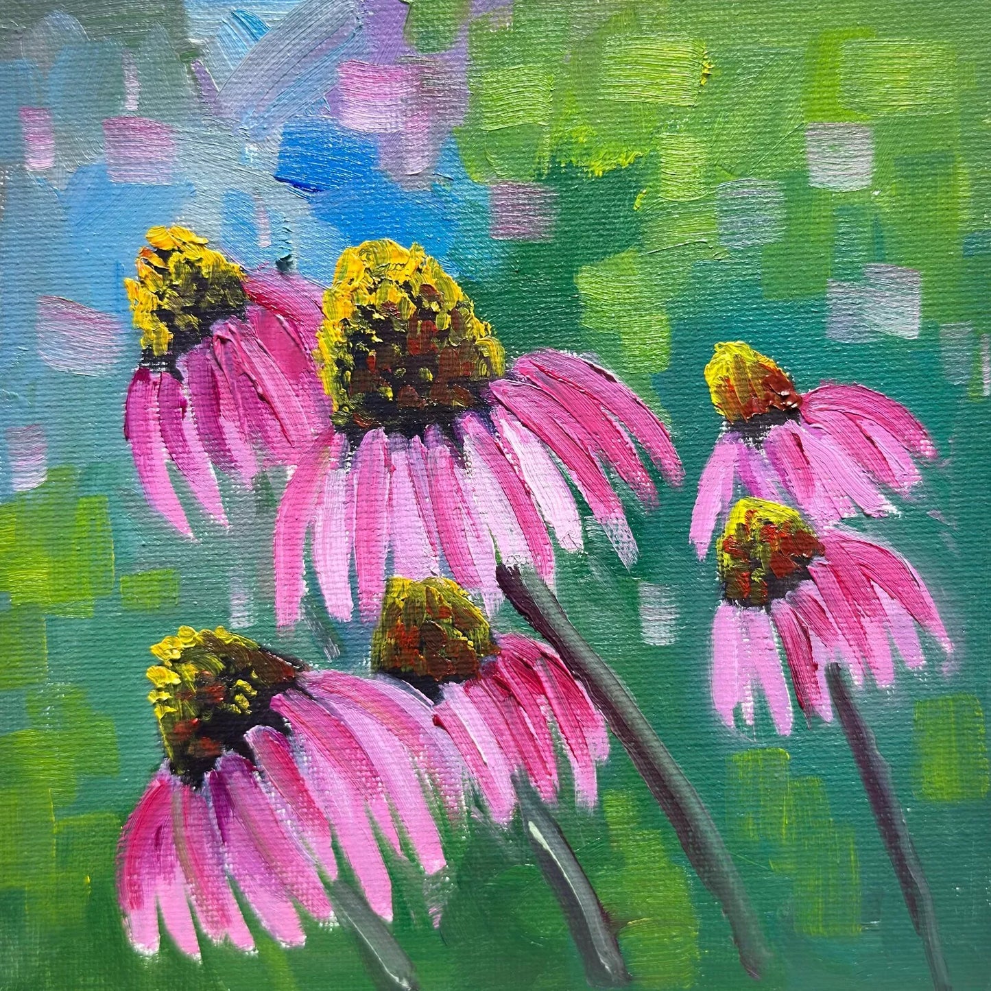 6"x6" Coneflower Daisy Original Handmade oil painting on Canvas panel Wall Art