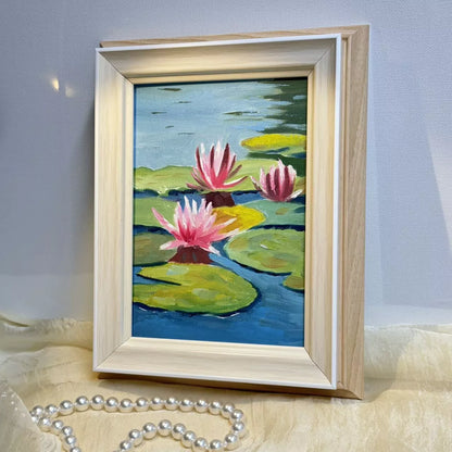 5"x7" Lotus Flowers blossom original 5"x7" oil painting with frame wall art home decor