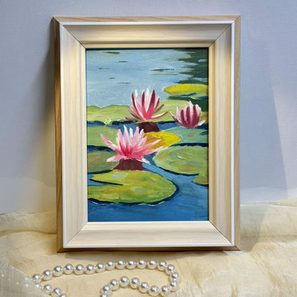 5"x7" Lotus Flowers blossom original 5"x7" oil painting with frame wall art home decor