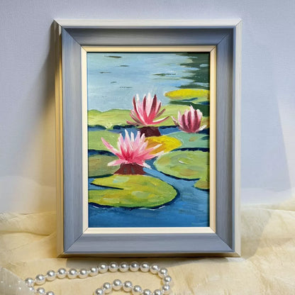 5"x7" Lotus Flowers blossom original 5"x7" oil painting with frame wall art home decor