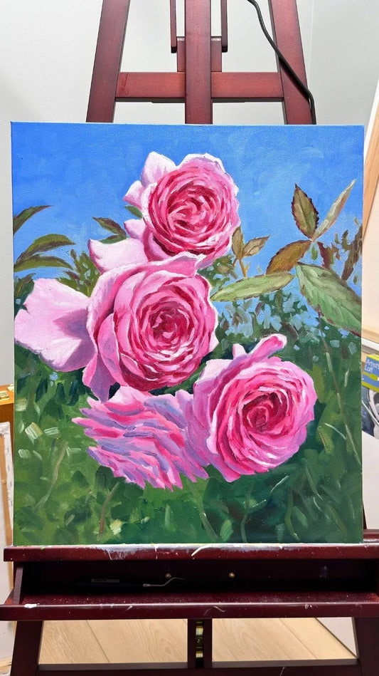 16"x20" Roses blossoms Original handmade oil painting art on Stretched Canvas