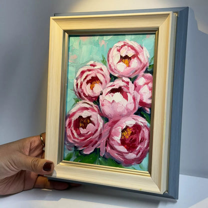 5"x7"“Blooming Peonies” – Hand-Painted Original Oil Painting for wall art home decor